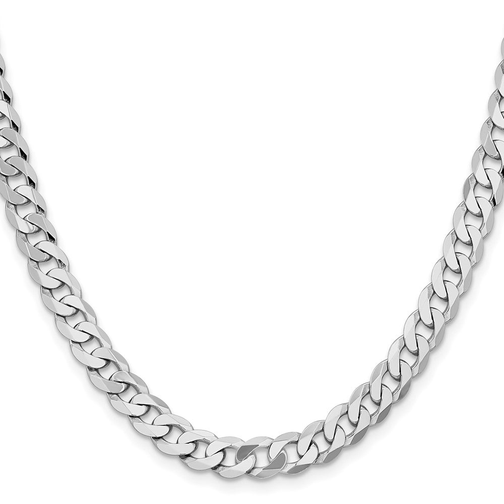 14K White Gold 26 inch 7.25mm Flat Beveled Curb with Lobster Clasp Chain