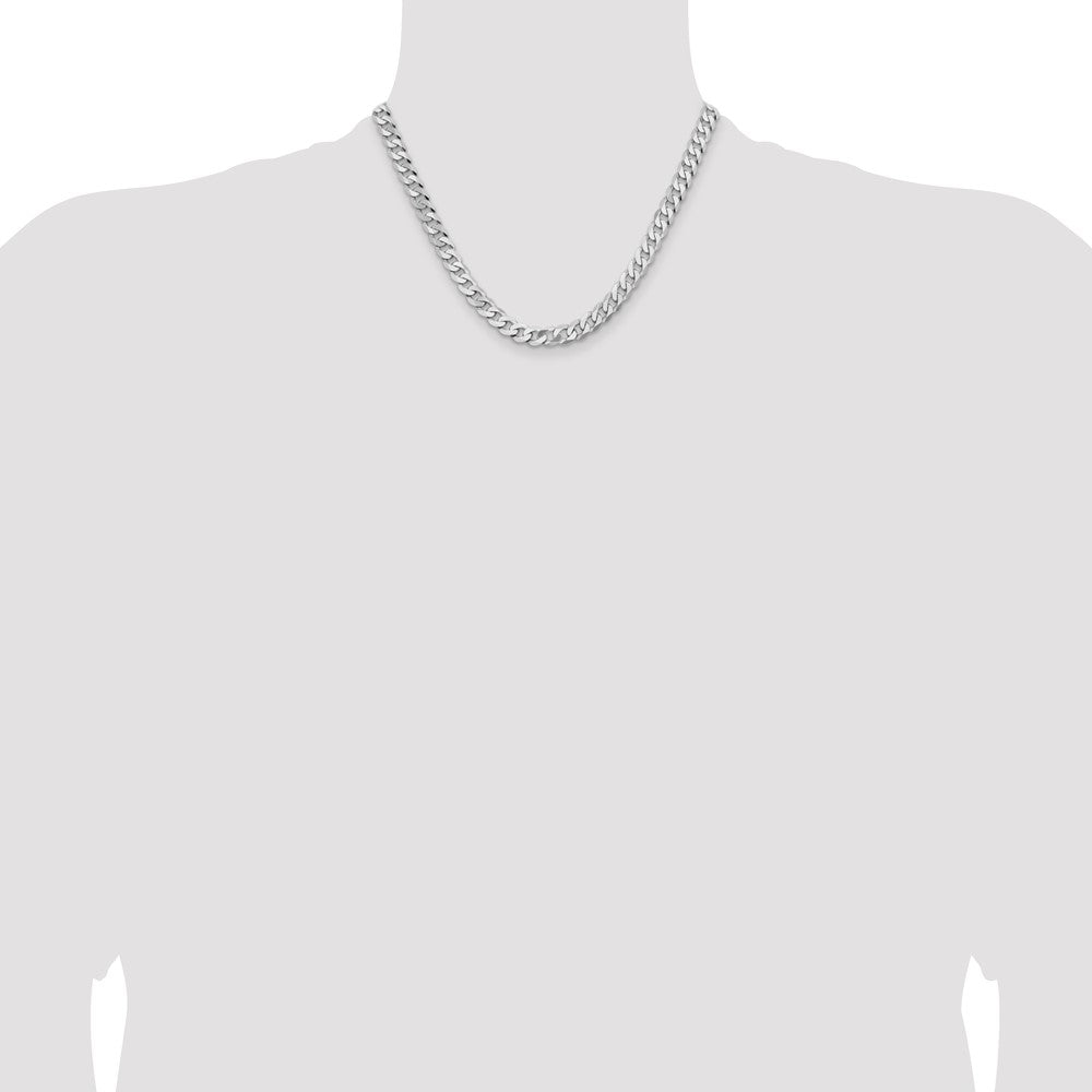 14K White Gold 18 inch 7.25mm Flat Beveled Curb with Lobster Clasp Chain