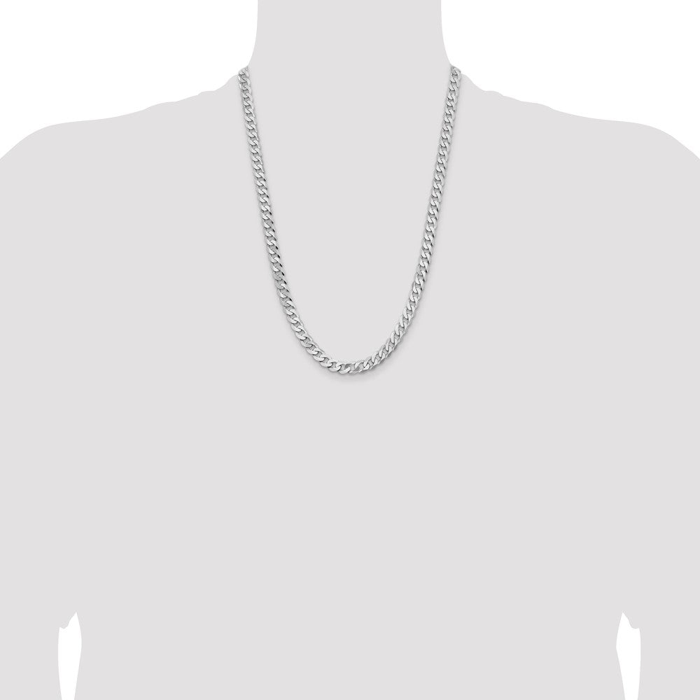 14K White Gold 24 inch 7.25mm Flat Beveled Curb with Lobster Clasp Chain