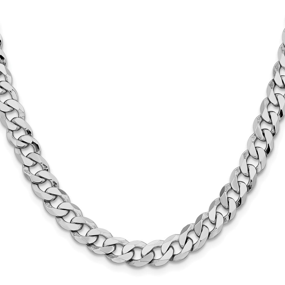 14K White Gold 22 inch 8mm Flat Beveled Curb with Lobster Clasp Chain