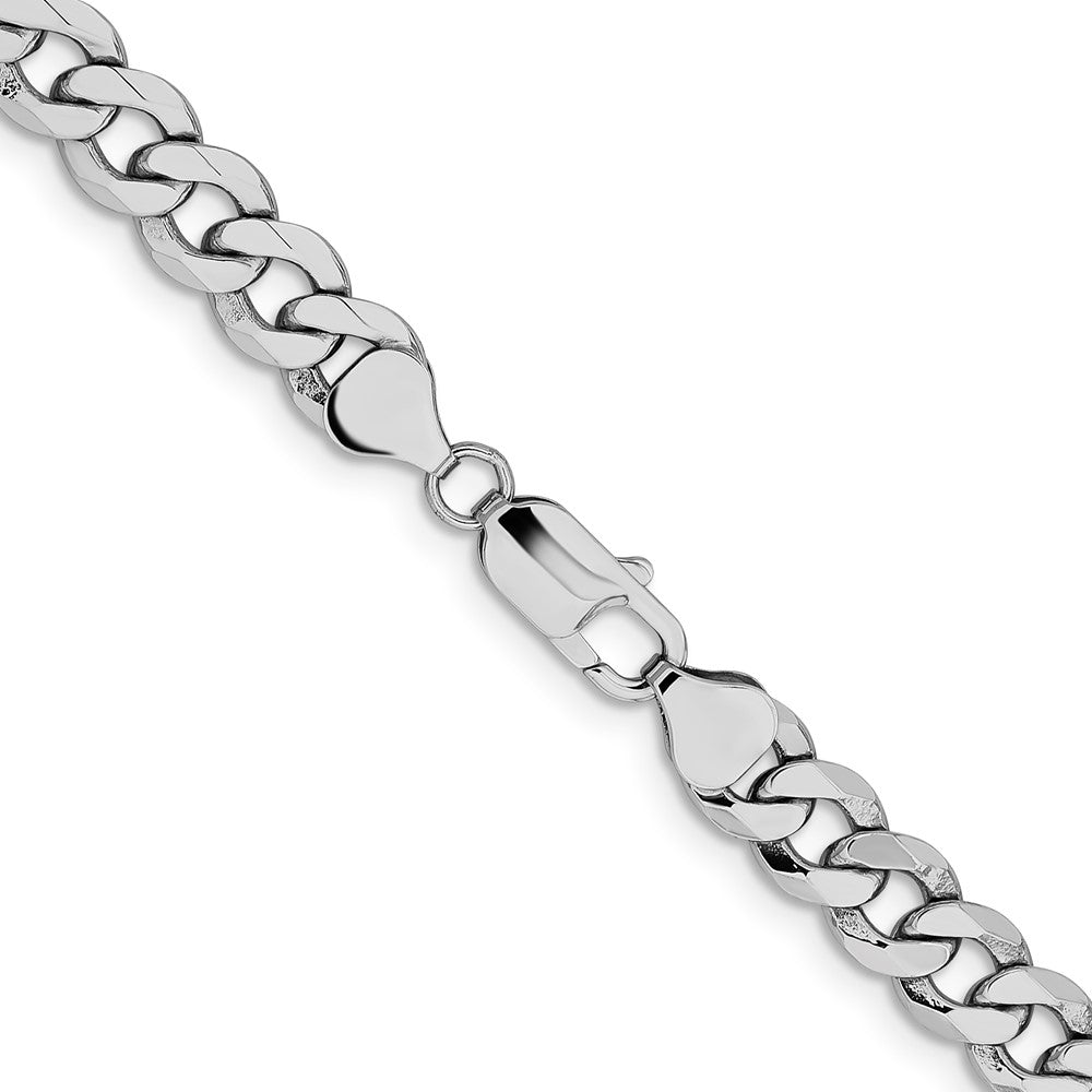 14K White Gold 22 inch 8mm Flat Beveled Curb with Lobster Clasp Chain