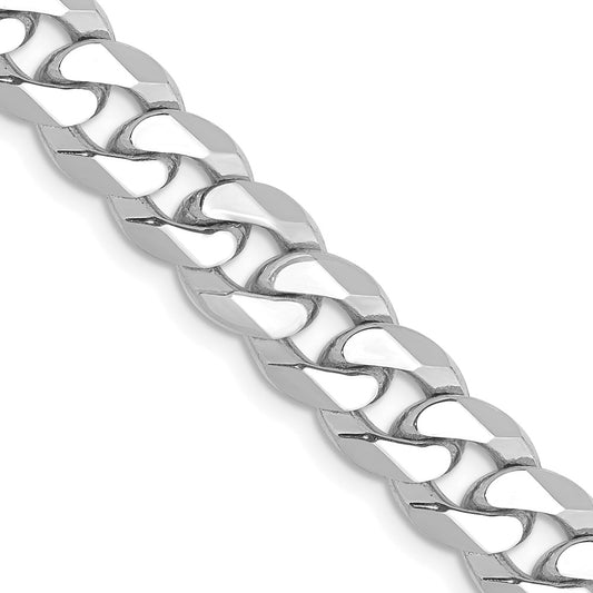 14K White Gold 24 inch 8mm Flat Beveled Curb with Lobster Clasp Chain