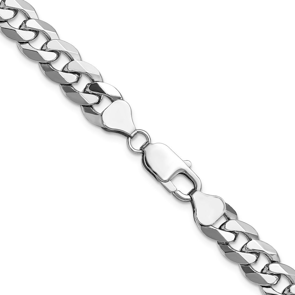 14K White Gold 22 inch 8.5mm Flat Beveled Curb with Lobster Clasp Chain