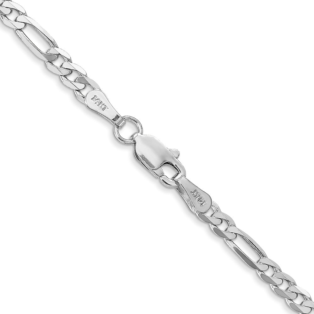 14K White Gold 20 inch 3mm Flat Figaro with Lobster Clasp Chain