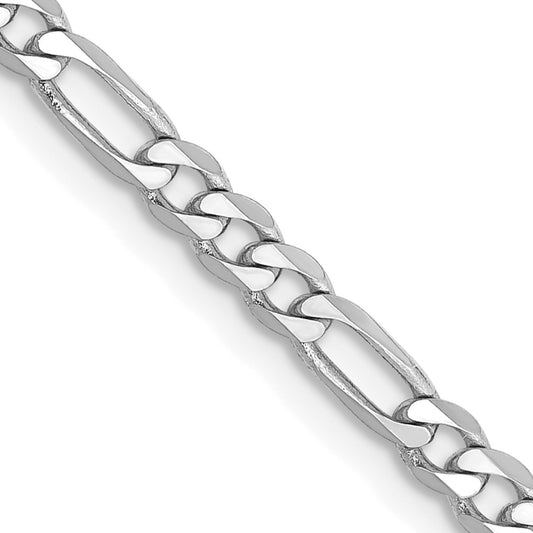 14K White Gold 16 inch 3mm Flat Figaro with Lobster Clasp Chain