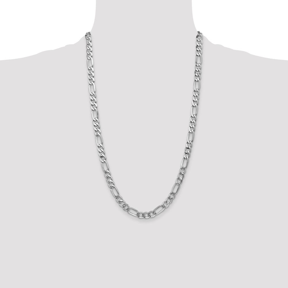 14K White Gold 26 inch 7mm Flat Figaro with Lobster Clasp Chain