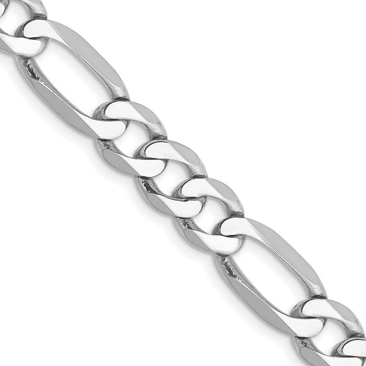 14K White Gold 26 inch 7mm Flat Figaro with Lobster Clasp Chain