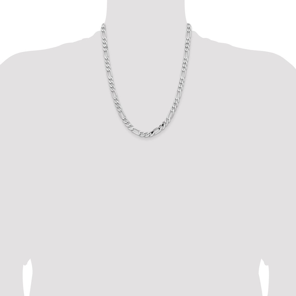 14K White Gold 22 inch 7.5mm Flat Figaro with Lobster Clasp Chain