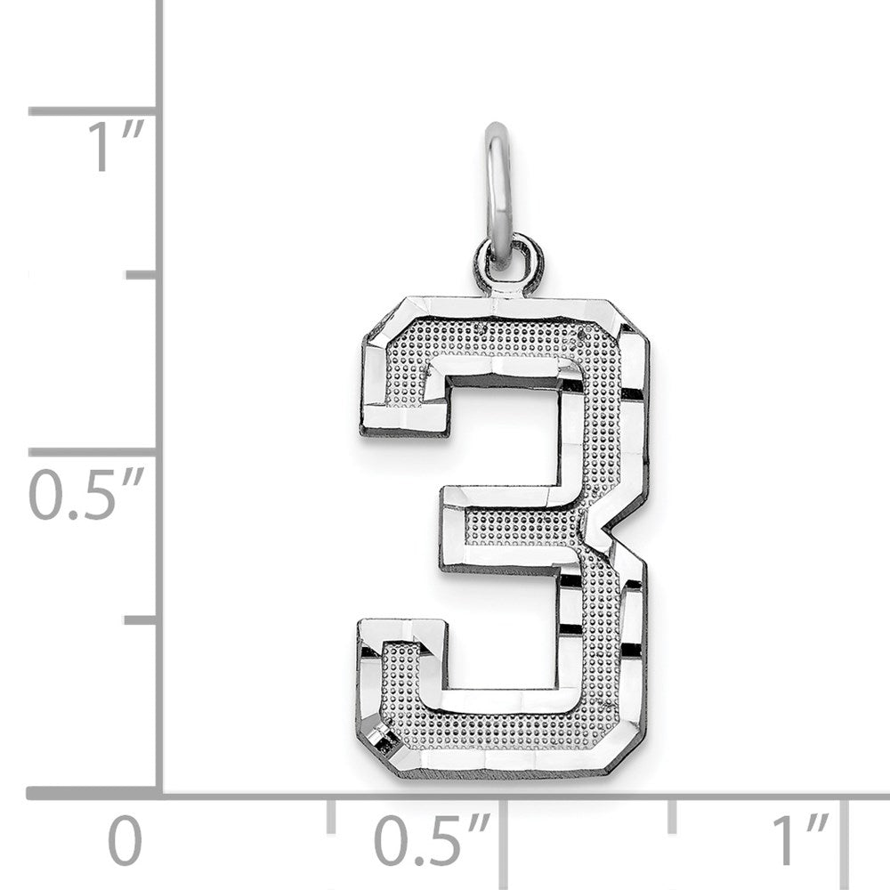 14kw Large Brushed Diamond-cut Number 3 Charm