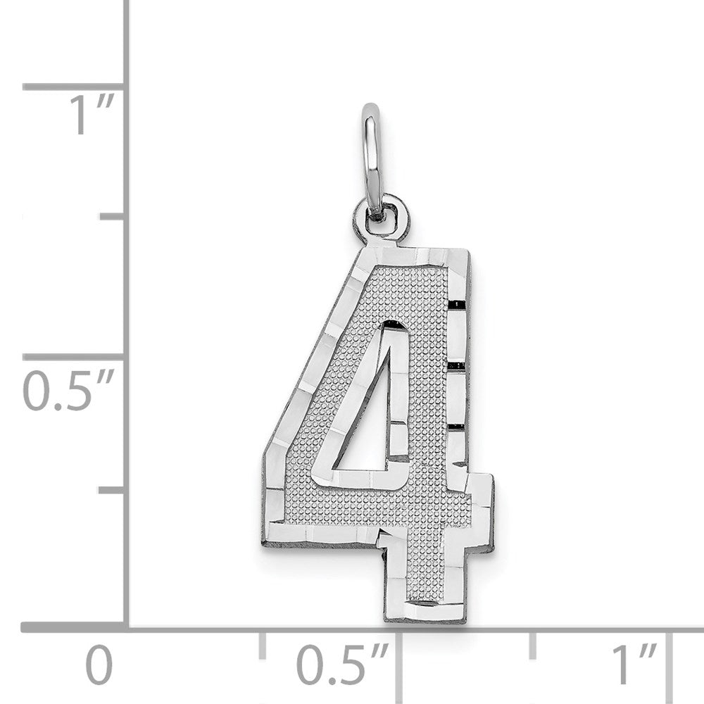 14kw Large Brushed Diamond-cut Number 4 Charm