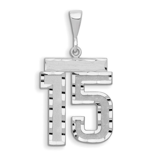 14kw Large Brushed  Diamond-cut Number 15 Charm