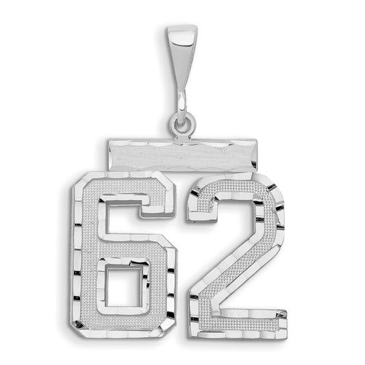 14kw Large Brushed Diamond-cut Number 62 Charm