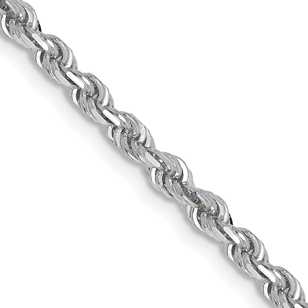 14K White Gold 30 Inch 3mm Diamond-cut Quadruple Rope Lobster Clasp Chain