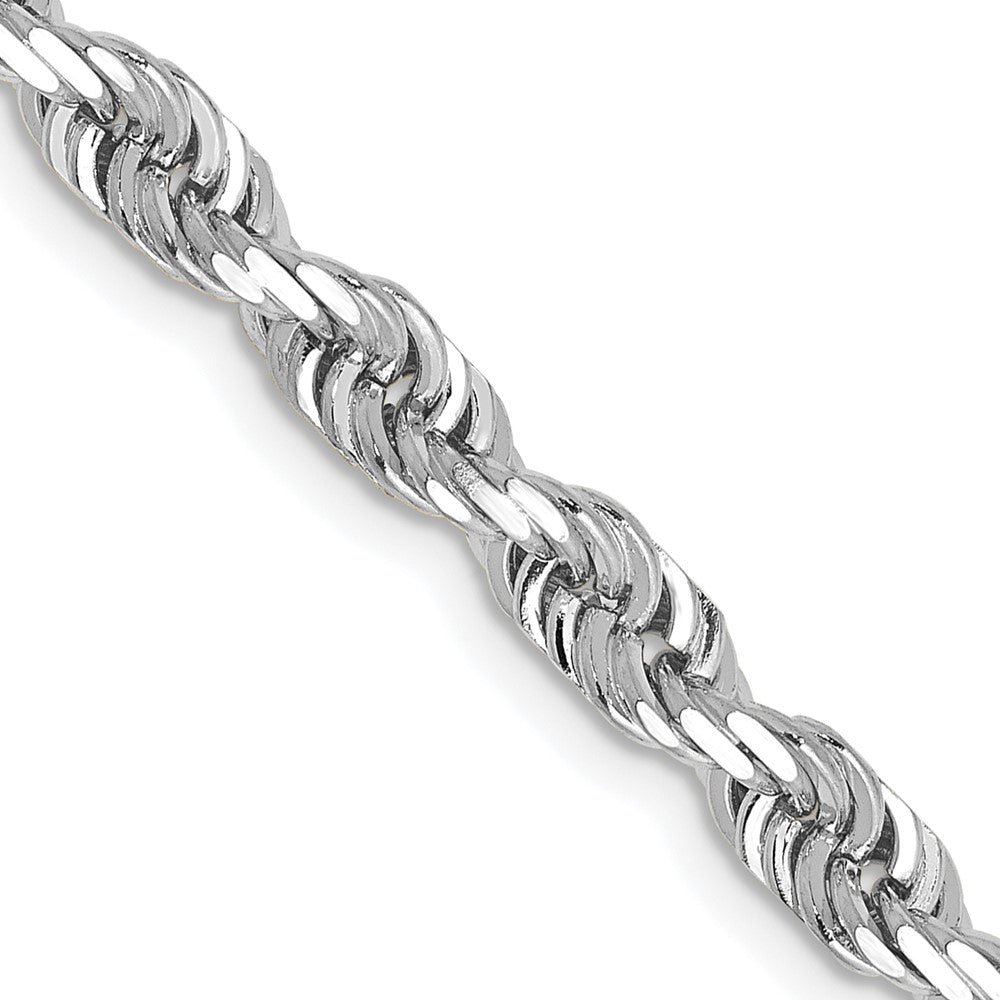 14K White Gold 20 Inch 4.5mm Diamond-cut Quadruple Rope Lobster Clasp Chain