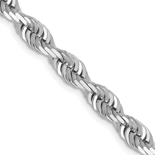 14K White Gold 24 Inch 5mm Diamond-cut Quadruple Rope Lobster Clasp Chain