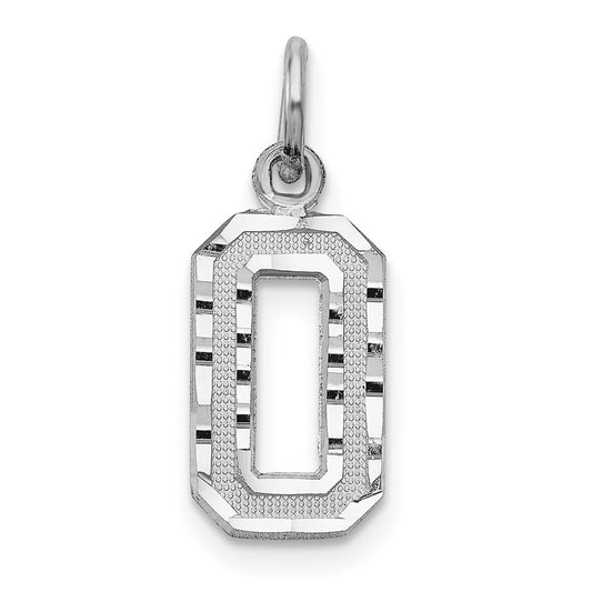 14kw Small Brushed Diamond-cut Number 0 Charm