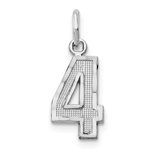 14kw Small Brushed Diamond-cut Number 4 Charm