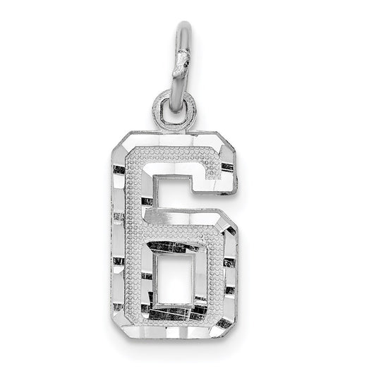 14kw Small Brushed Diamond-cut Number 6 Charm