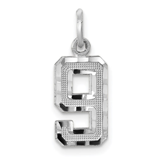 14kw Small Brushed Diamond-cut Number 9 Charm