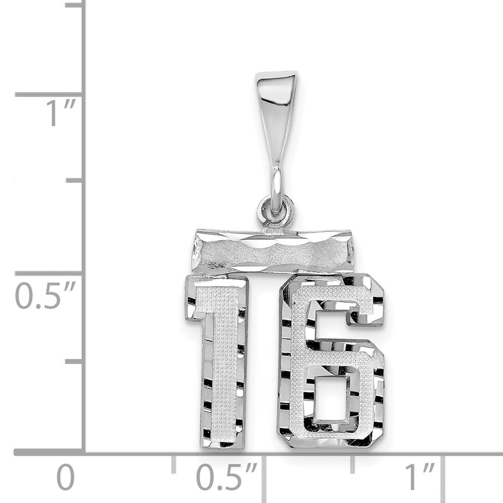 14kw Small Brushed Diamond-cut Number 16 Charm
