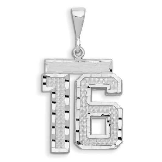 14kw Small Brushed Diamond-cut Number 16 Charm
