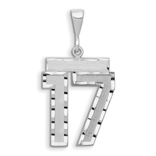 14kw Small Brushed Diamond-cut Number 17 Charm