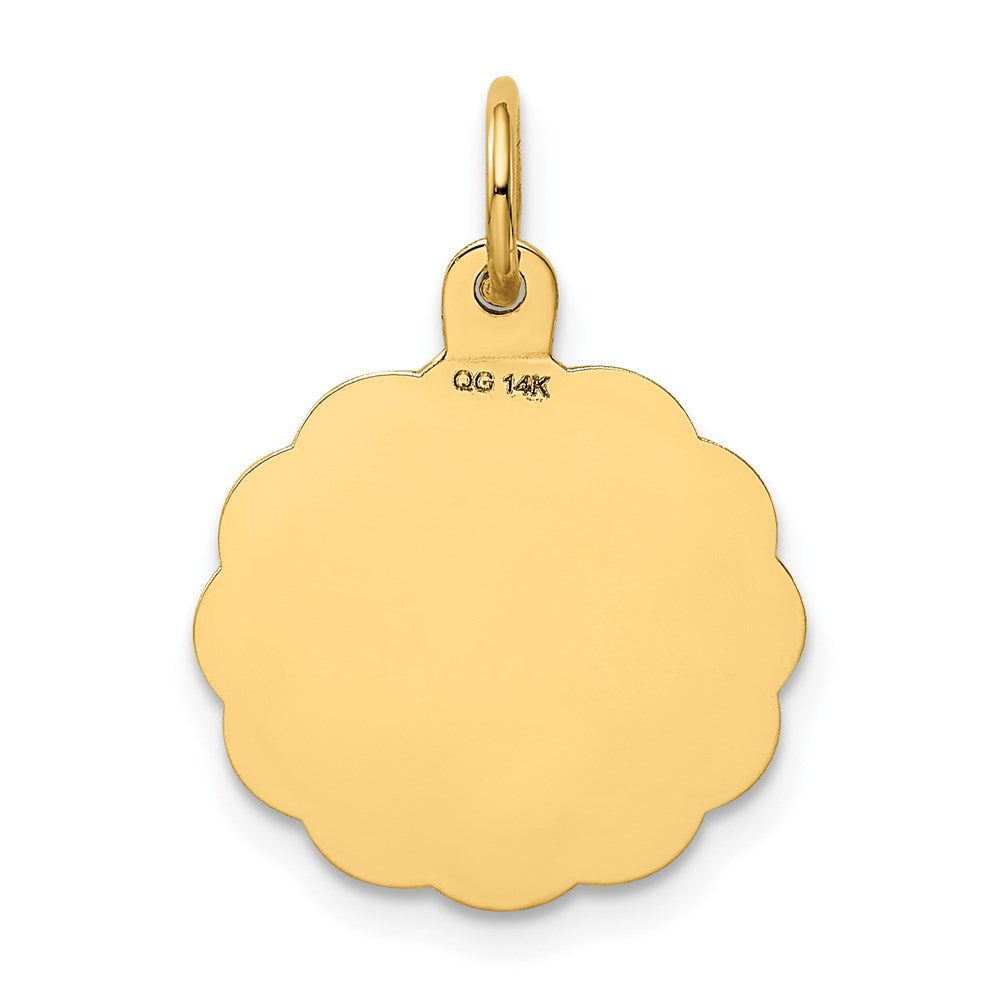 14k Polished IT'S A GIRL Scalloped Disc Charm