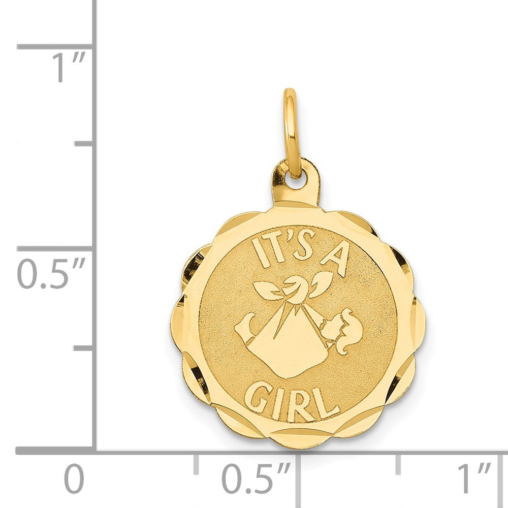 14k Polished IT'S A GIRL Scalloped Disc Charm
