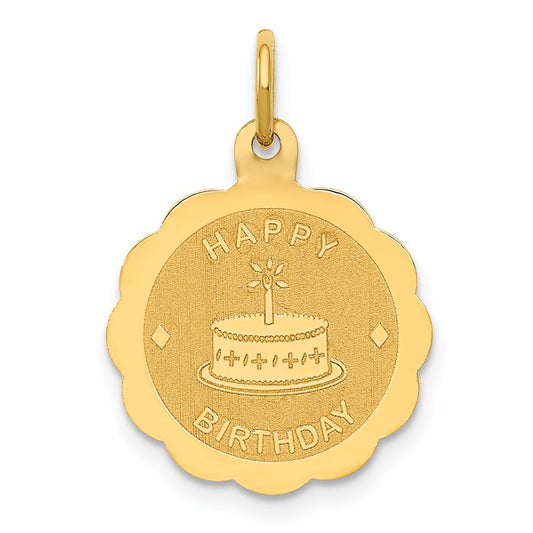 14K Polished Satin Engraveable HAPPY BIRTHDAY Charm