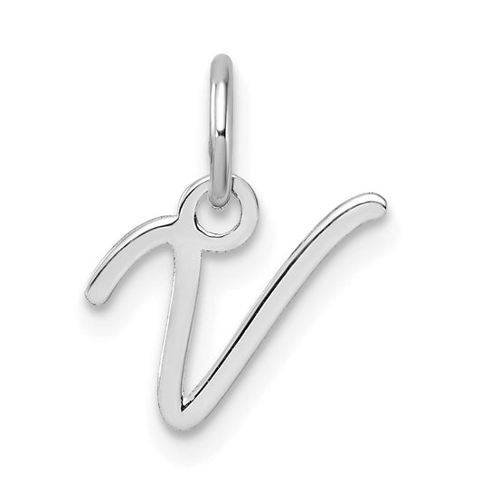 14K White Gold Uppercase Letter V Initial Charm