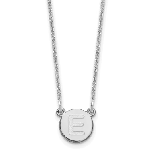 14kw Tiny Circle Block Letter E Initial Necklace