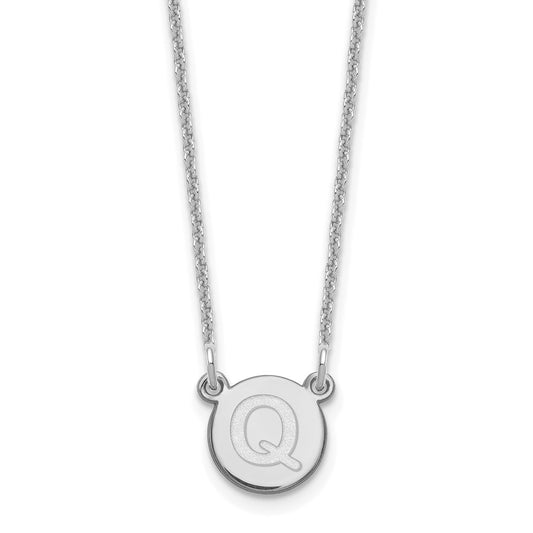14kw Tiny Circle Block Letter Q Initial Necklace
