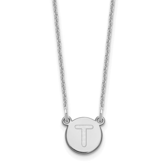 14kw Tiny Circle Block Letter T Initial Necklace