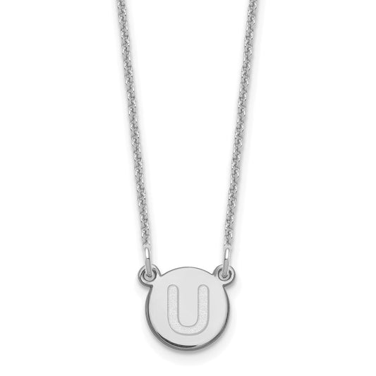 14kw Tiny Circle Block Letter U Initial Necklace