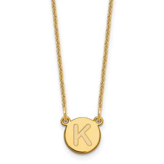 14KY Tiny Circle Block Letter K Initial Necklace