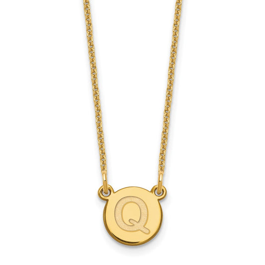 14KY Tiny Circle Block Letter Q Initial Necklace