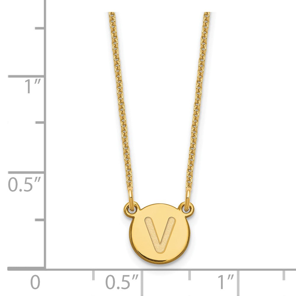 14KY Tiny Circle Block Letter V Initial Necklace