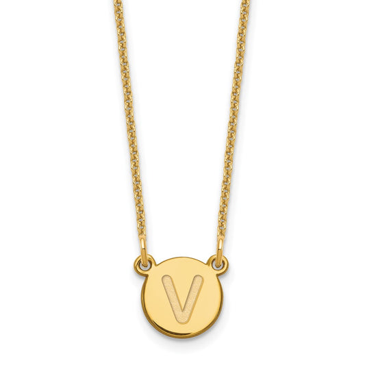 14KY Tiny Circle Block Letter V Initial Necklace