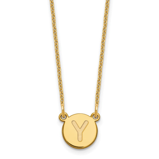 14KY Tiny Circle Block Letter Y Initial Necklace