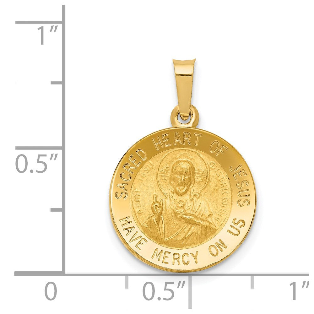 14k Polished and Satin Sacred Heart of Jesus Medal Hollow Pendant