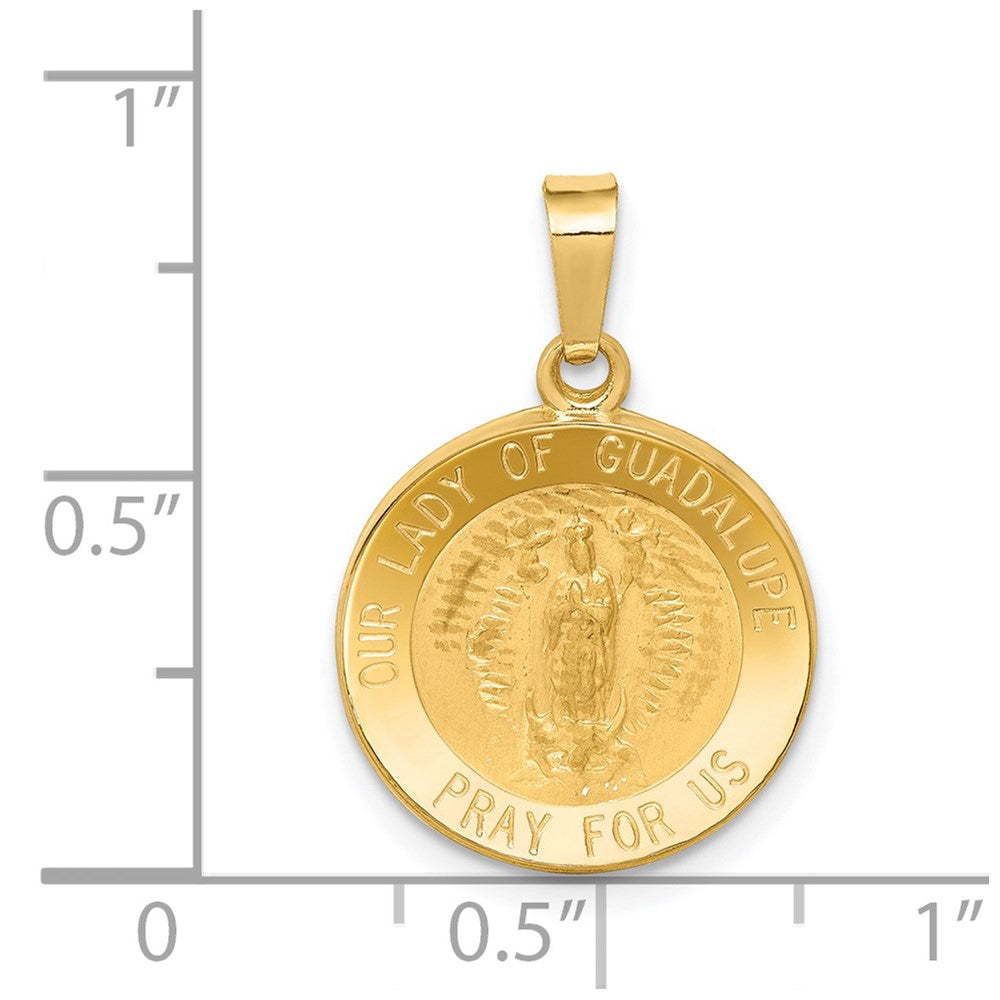 14k Polished and Satin Our Lady Guadalupe Medal Hollow Pendant