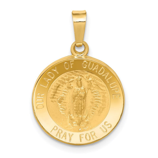 14k Polished and Satin Our Lady Guadalupe Medal Hollow Pendant