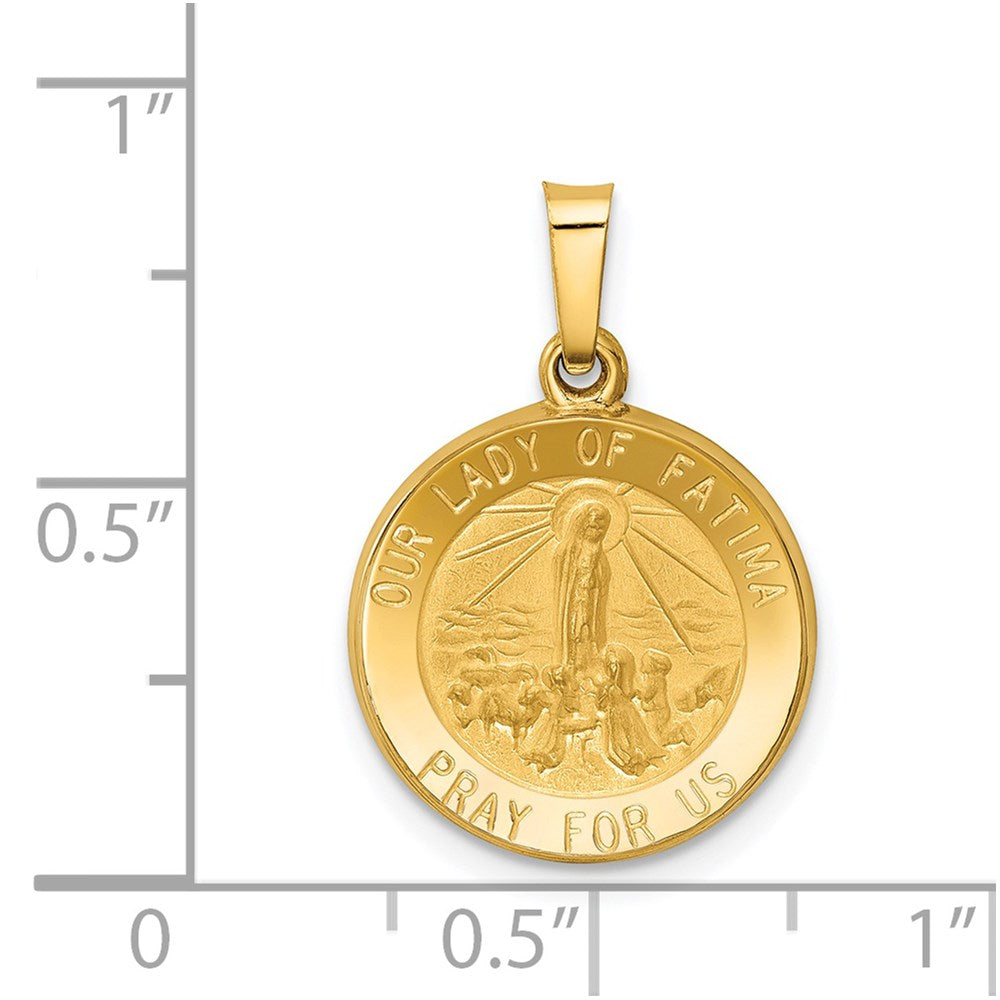 14k Polished and Satin Our Lady Fatima Medal Hollow Pendant