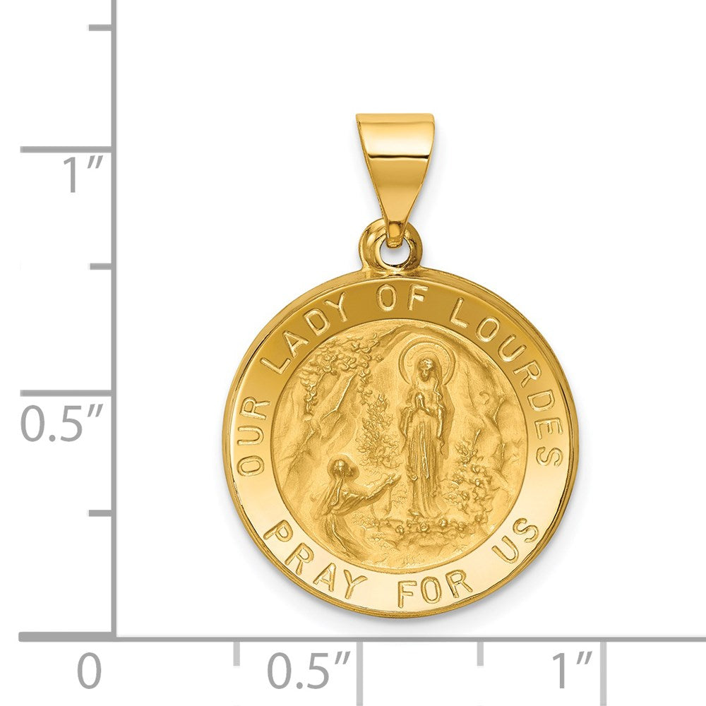 14k Polished and Satin Our Lady of Lourdes Medal Hollow Pendant