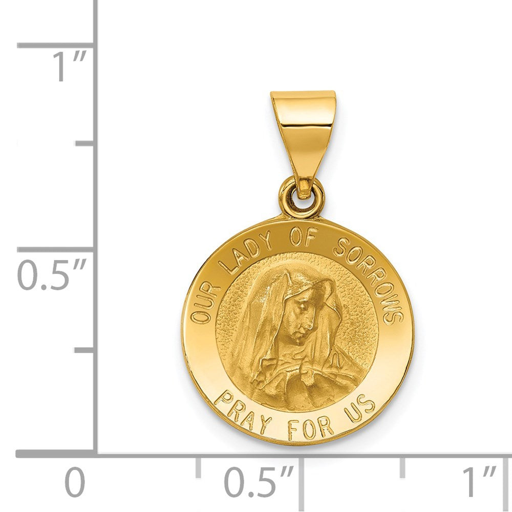 14k Polished and Satin Our Lady of Sorrows Medal Hollow Pendant