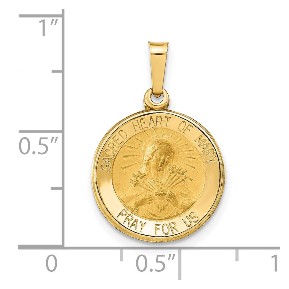 14k Polished and Satin Sacred Heart of Mary Medal Hollow Pendant