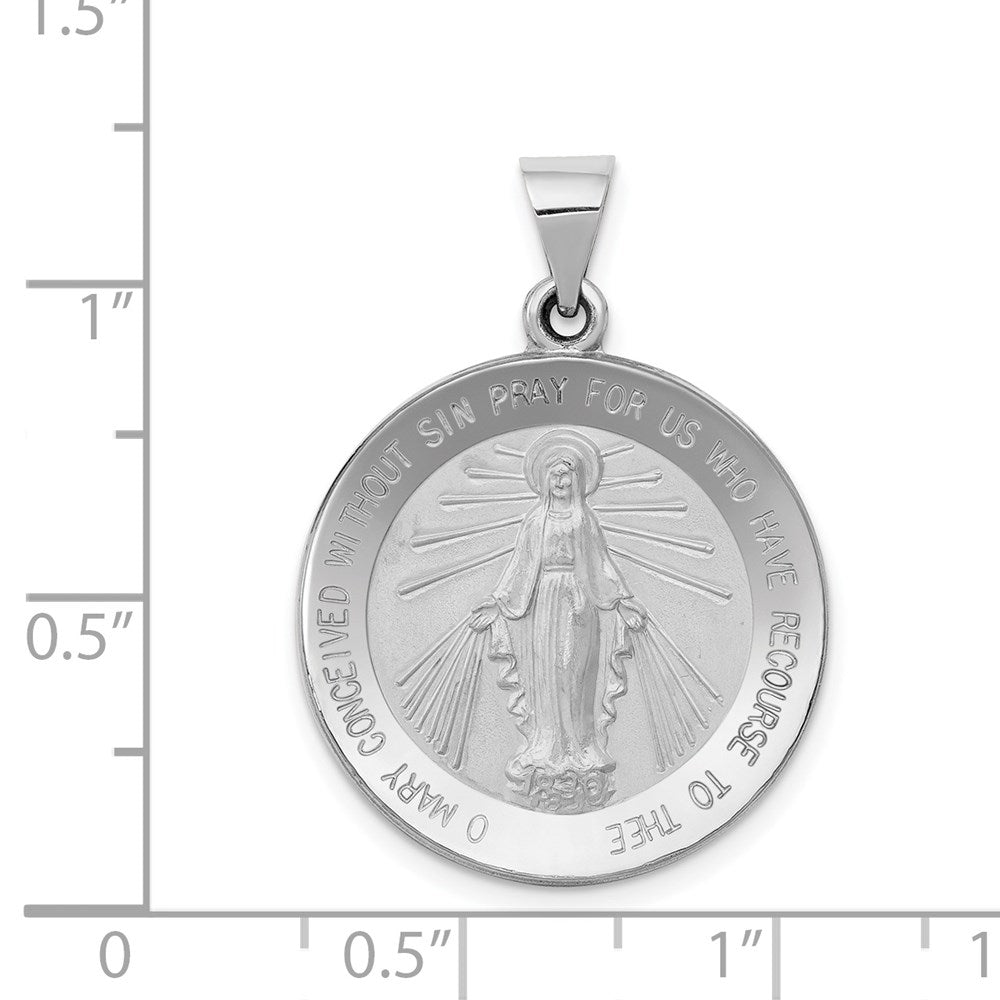14k White Gold Polished / Satin Miraculous Medal Hollow Pendant