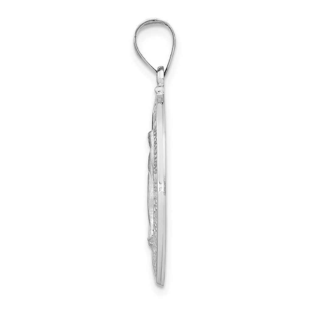 14k White Gold Polished/Satin Miraculous Medal Hollow Pendant
