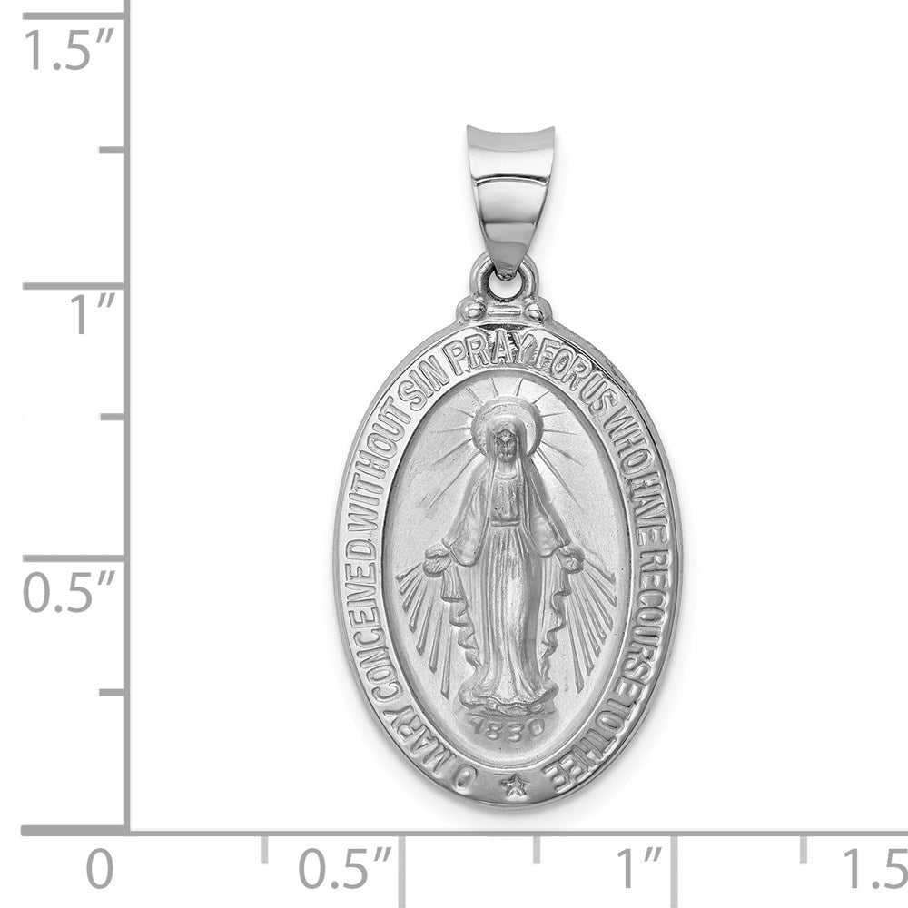 14k White Gold Polished/Satin Miraculous Medal Hollow Pendant