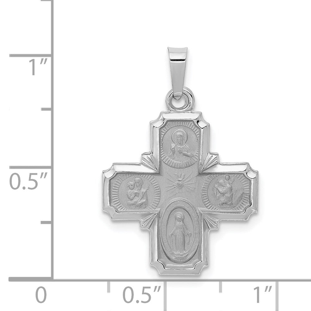 14k White Gold Polished / Satin Four Way Medal Hollow Pendant